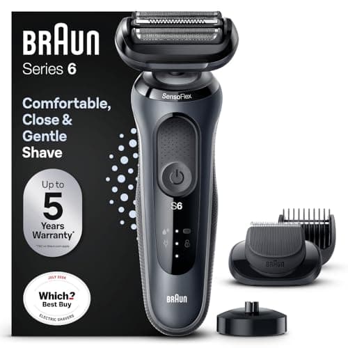 Image of Braun Electric Shaver Series 6, Wet & Dry Electric Shaver For Men With EasyClick Beard Trimmer Attachment, Charging Stand, SensoFlex, Rechargeable, Cordless Foil Razor, 60-N4500cs Grey