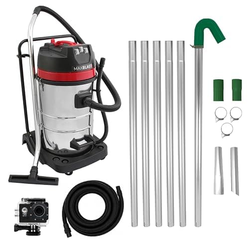 Image of Gutter Cleaning 80L Wet & Dry Hoover 24ft Vacuum Pole Kit 1.2m - 7.2m Long Reach 5m Hose 4K Camera Real Time Inspection 4x Zoom Wide Angle 3000W Triple Motor Accessories Nozzles Carry Bag Included