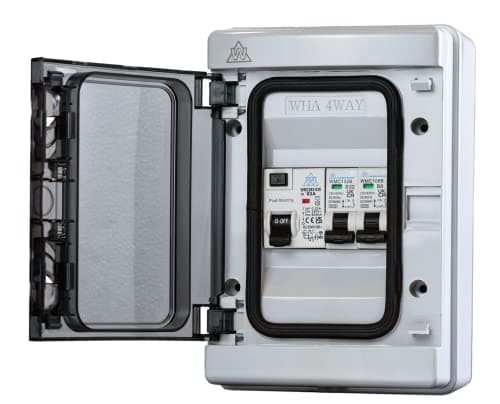 Image of Plastic Garage Caravan Shed Consumer Unit Fuse Board 63A RCD + 2 MCB's 1 x 6A 1 x 16A WPGU04/616