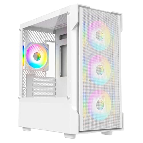 Image of CiT Bolt White Micro-ATX PC Computer Case With Mesh Front Panel & Tempered Glass Side Panel With Motherboard Compatibility & 4 x 120mm ARGB Infinity Fans Included