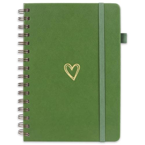 Image of leobray A5 Lined Spiral Journal Notebook for Women & Men,PU Leather Hardcover Wirebound Spiral Notebook 200 Pages for Writing,College-Ruled Paper Notepad for Work & Note Taking (Green)