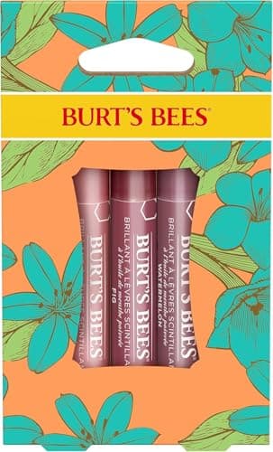 Image of Burt's Bees Lip Colour Gift Set, 3 Lip Shimmers in Peony, Watermelon and Fig Shades, Petal Kisses, 3 x 2.6 g