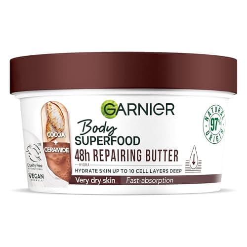 Image of Garnier Body Superfood, Repairing Body Butter, With Cocoa & Ceramide, Body Butter for Very Dry Skin, Vegan Formula, Approved by Cruelty Free International, 300ml