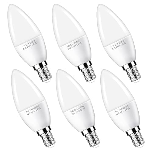 Image of Flaspar E14 LED Candle Light Bulbs, 7W (60W Incandescent Equivalent) SES LED Candle Bulb, Cool White 6000K, Non-Dimmable, 6Pack