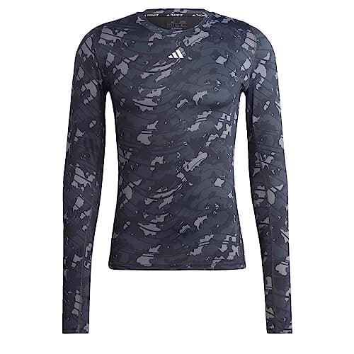 Image of adidas Men's Techfit All Over Print Long-Sleeve T-Shirt, Black/Print, XL