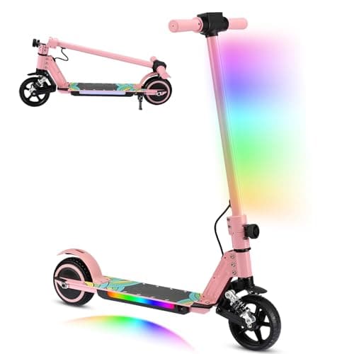 Image of scoot4kids Kids Electric Scooter, Ages 6-12,130W Motor, 14 km/h Max Speed, 8 km Range, Colorful LED Lights, Foldable Design, Safe E-Scooter for Boys and Girls, Gift for Children and Teens (Pink)