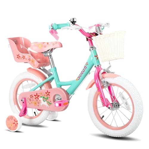 Image of STITCH Unicorn 14 Inch Girls Bike for 3-5 Years Old Kids, 14 Inch Girls Bike with Basket & Doll Seat,Green