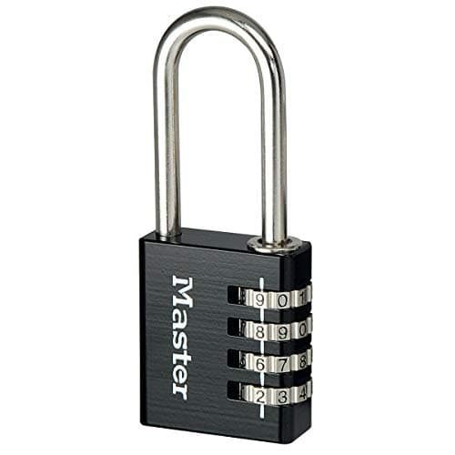 Image of Master Lock 7640EURDBLKLH Combination Padlock in Aluminium with Long Shackle, Black, 4 x 10.2 x 1.5 cm, Multi