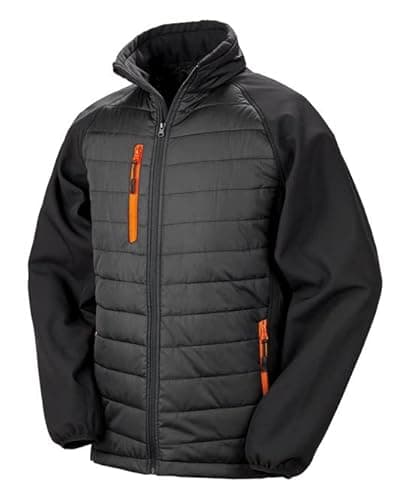 Image of Result Genuine Recycled R237X Mens Black Compass Padded Softshell Jacket - Black/Orange - 3XL
