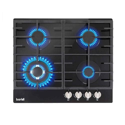 Image of Baridi 60cm Built-In Gas Hob with 4 Burners, Cast Iron Pan Supports and Auto Ignition, 8kW, Black Glass - DH226