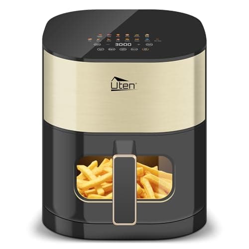 Image of Uten Dual Blaze Air Fryer 5.5L Visual Window, Color Screen, 14 Pre Menus, Delayed Start, Stainless Oil Net, 2 Fast Heaters Independently Controllable, No Flip Food, Oil Free, Enery Save, Fast Cooking