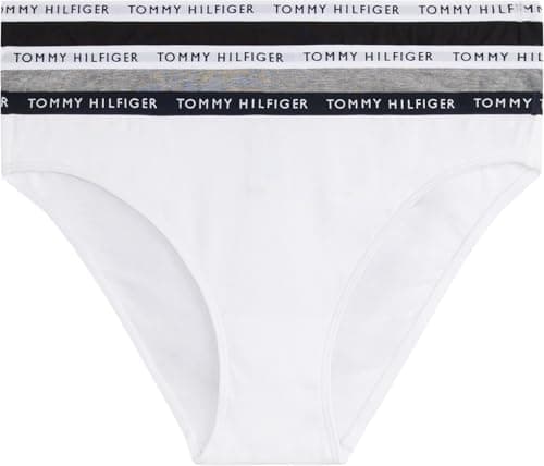 Image of Tommy Hilfiger Women’s 3 Pack Briefs Underwear, Multicolor (Medium Grey Heather/White/Black), S