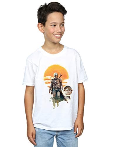 Image of Star Wars Boys The Mandalorian Sunset Poster T-Shirt White 3-4 Years