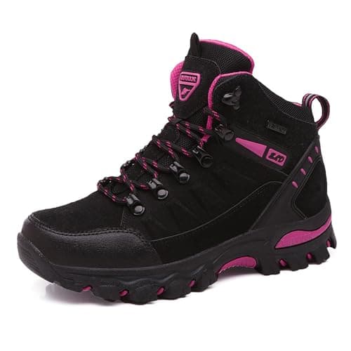 Image of VLOOKST Hiking Boots Mens Outdoor Non-Slip Lace-up Walking Trekking Shoes Sneaker for Climbing Backpacking Camping,8019 Black Rose,6 UK