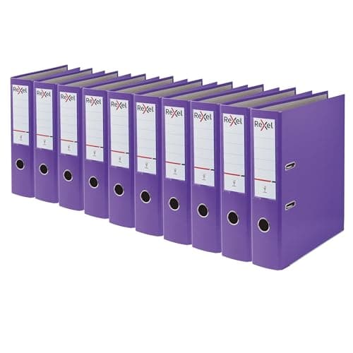 Image of Rexel A4 Lever Arch Files, Purple Polypropylene Filing Folders, Durable PP ECO 75 mm Spine Holds Up to 500 Sheets, for A4 Document Storage and Everyday Filing, Pack of 10