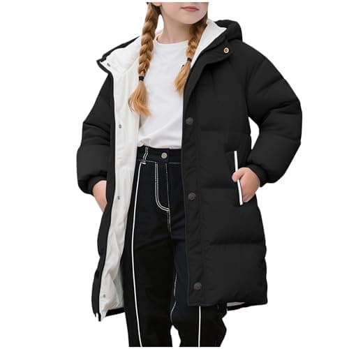 Image of NSICBMNO Girls Puffer Jacket Long Winter Coats Kids Padded Coat - Hooded, Warm, Lightweight, Quilted, Padded, Down, Zip Up, Long Sleeve, Thick, Thermal, Overcoat, School Coats For 6-7 Years