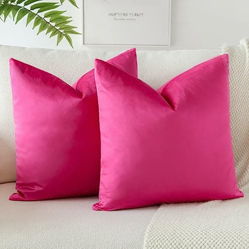 Image of JOTOM Pack of 2 Velvet Soft Solid Cushion Covers 40x40 cm 16x16 Inch Decorative Throw Pillow Covers Square Cushion Case Home Decor Pillow Cases for Couch Sofa Living Room Bedroom (Hot Pink)