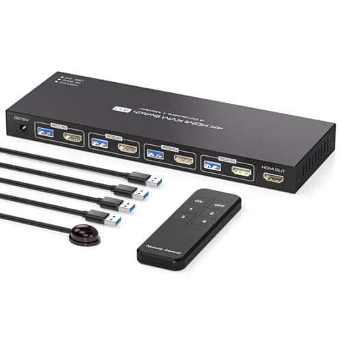 Image of PVBCTCSID HDMI KVM Switch 1 Monitor 4 Computers EDID 4K60Hz 4 port KVM for 4 PC Sharing 1 Monitor and 4 USB3.0 Devices with Remote Control