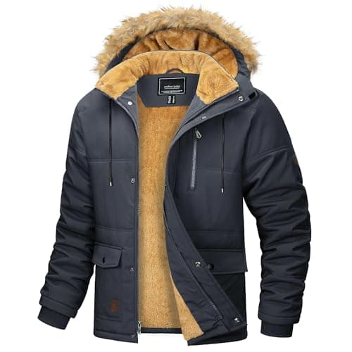 Image of MAGCOMSEN Winter Jackets for Men Thermal Winter Coats Warm Fleece Puffer Jacket Insulated Casual Parka Coat,Dark Grey,M