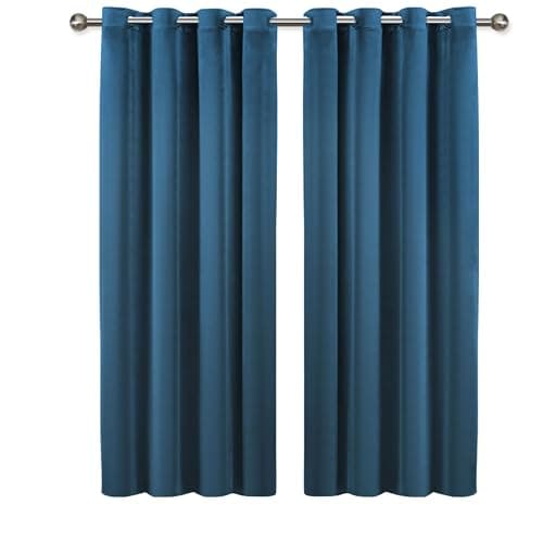 Image of Imperial Rooms Crushed Velvet Curtains for Living Room 66x72 Inch Dope Eyelet Blackout Curtains Super Soft Ring Top Thermal Insulated Curtain 2 Panel with Matching Tiebacks, Navy