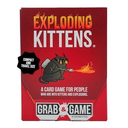 Image of Exploding Kittens - Grab & Game - 2-4 Players - Ages 7+ - 10 Minutes to Play - Travel Sized High Stakes Card Game - Party Game, Family Game Night, Kid and Adult Card Game, Red