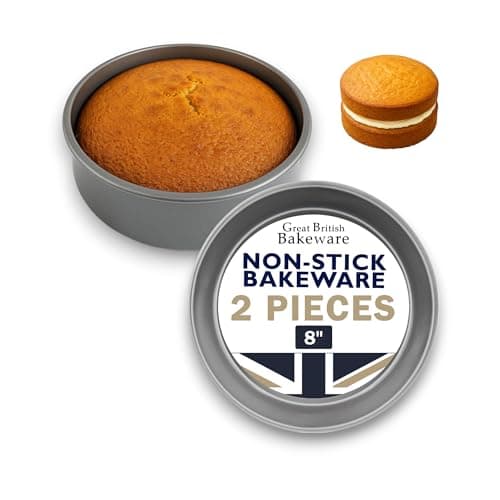 Image of Great British Bakeware 2 Pack 8" Deep Superior Double Coated Non-Stick Victoria Sandwich Cake Tin, Baking, Oven Safe, Round Cake Tin, Fixed Base, PFOA & BPA Free Cookware, Made in England