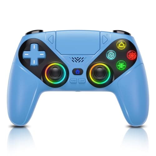 Image of Gamrombo RGB Wireless Controller for PS5/Pro/Slim & PC, Bluetooth Gamepad with Back Buttons, Touchpad, Macro, Turbo, Dual Vibration, 6-Axis Sensor, 3.5mm Audio Jack, Speaker - Blue