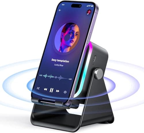 Image of GALAKSIOZ 5-in-1 Wireless Induction Bluetooth Speaker with Adjustable Round Phone Stand, Multifunctional Stereo Sound Bluetooth Speaker, 8 RGB Ambient Light (Black, Square)