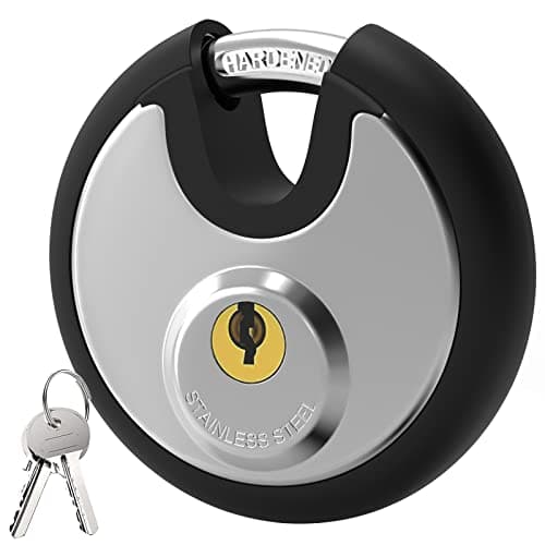 Image of Key Padlock Outdoor, [Waterproof] [Anti Cut] Diyife 70mm Stainless Steel Disc Lock Heavy Duty Padlock Weatherproof with 9.5mm Shackle for Warehouse, Garage, Gate, Shed, Fence (2 Keys, Black)