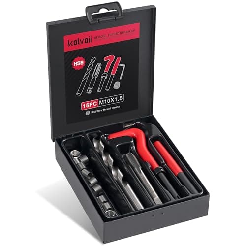 Image of Kolvoii M10X1.5 Thread Repair Kit, Metric Helicoil Thread Repair Kit with HSS Drill Bits Thread Inserts Taps Break Off Installation Tools