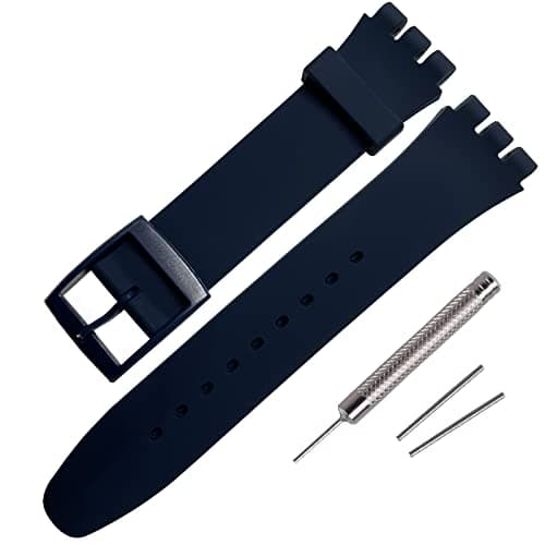 Image of Rihahisy Silicone Rubber Watch Strap/Watch Band Replacement for Swatch (17mm, Purplish Blue)