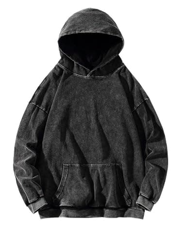 Image of Washed Hoodies Cotton Men's Clothing Vintage Black Acid Wash Casual Pullover Men Hiphop Sweatshirts Y2K Clothes Streetwear (Black,XXL)