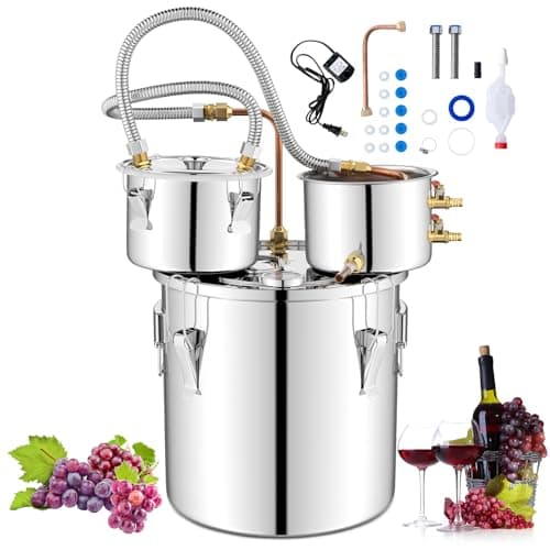 Image of COSTWAY 3 Pot Moonshine Still Distiller, 22L 5Gal/38L 8.5Gal Stainless Steel Water Alcohol Distiller with Copper Tube, Built-in Thermometer & Thumper Keg, Wine Spirits Boiler Making Kit (22L 5Gal)