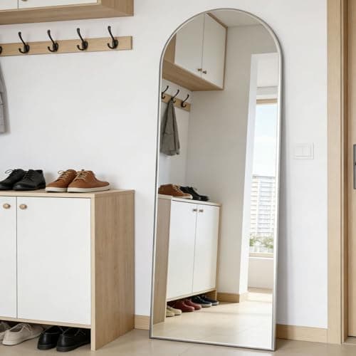 Image of CASSILANDO Arched Full Length Mirror 162X53cm Floor Standing Mirror, Full Body Wall with Aluminum Alloy Frame Mirrors Hanging or Leaning Against, for Cloakroom, Bedroom, Livingroom, Silver