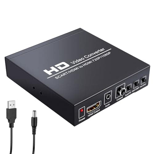 Image of ABUNRO Scart to HDMI Video Converter Box 720P/1080P SCART to HDMI Adapter Switch with PAL/NTSC Video Scaler Scaler 3.5mm Coaxial Audio Output for Game Consoles DVD
