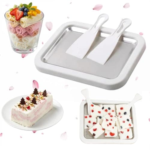 Image of 2026 Upgraded Rolled Ice Cream Maker Kit – Food-Grade Stainless Steel Tray with 2 Scrapers, Portable DIY Ice Cream Maker for Home, Family & Parties-green (white)