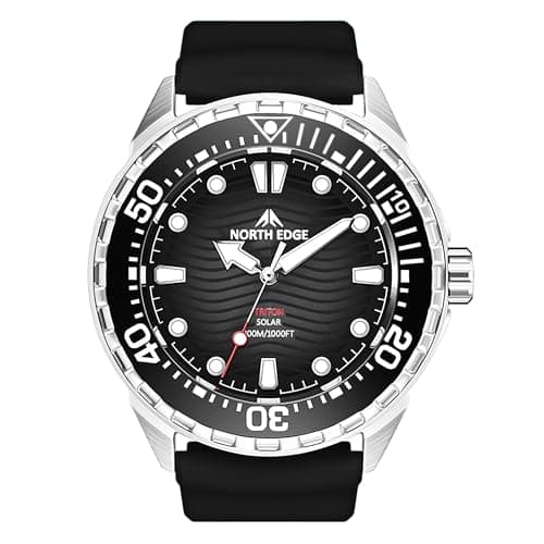 Image of NORTH EDGE Solar Powered Dive Watch for Men Women, Quartz Movement with Rechargeable ML2016 Battery, 300m Water Resistant, Unidirectional Bezel, Luminous Hands