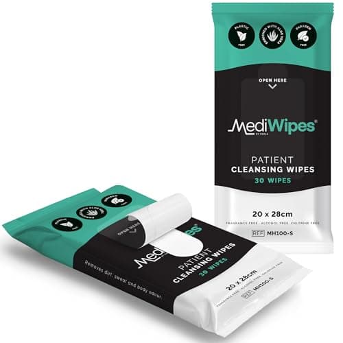 Image of MediWipes Patient Cleansing Wet Wipes - Pack of 30 - Enriched with Aloe Vera Wet Wipes - Fragrance-Free & Alcohol-Free, Safe, Plastic-Free & Paraben-Free for Home & Healthcare Use (20 x 28 cm)