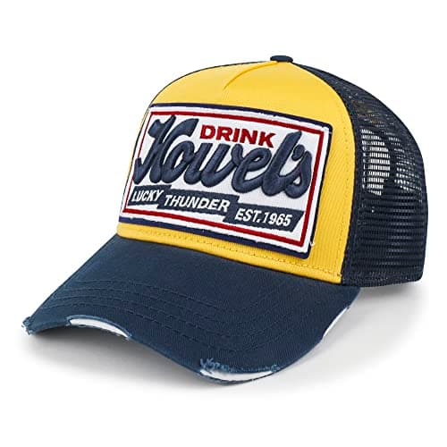 Image of ililily Premium Howels Embroidery Vintage Baseball Cap Distressed Trucker Hat, Yellow, Medium