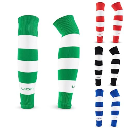 Image of LION SPORTSWEAR Football Sock Sleeves To Accompany Grip Socks - Fits Over Calf/Shin Pads - Variety Of Colours To Match Your Team Kit (Green & White)
