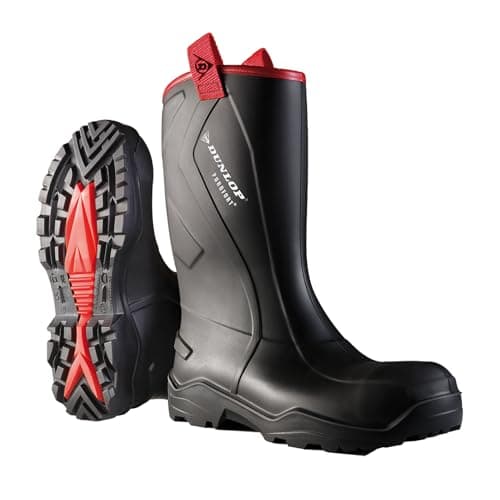 Image of DUNLOP Purofort+ Rugged - Full Safety Unisex Waterproof Rigger Work Boots, Black, S5 Rated Antistatic and Slip-Resistant Thermal Wellies with Steel Toecap for Outdoor and Industrial Use - EU47, UK12