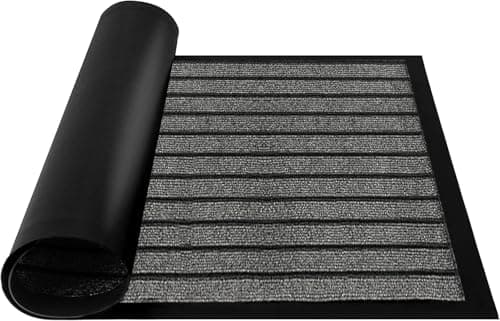 Image of Hafaa Door Mat Indoor & Outdoor Grey 50x80 cm Non Slip Washable Doormat Dirt Trapper Water Absorbent Rubber Mat Heavy Duty Floor Mats