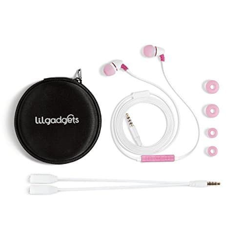 Image of LilGadgets BestBuds Ear Buds for Kids for School - Safe & Comfortable, Volume Limited, Wired Earbuds for Kids with an in-Line Microphone, Travel Case, and Splitter - Pink