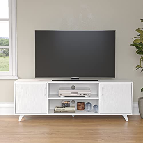 Image of Panana Modern 120cm TV Cabinet TV Stand with 2 Doors 2 Shelves Media Storage Console Table for Living Room Bedroom Small Space (White)