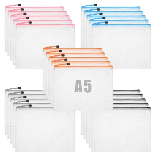 Image of 25 Pcs A5 Zip Wallets Clear Plastic Wallet Plastic Folders Zip Bags Puzzle Storage Folder Waterproof Document Wallet for School Office Home Travel Storage, 5 Colour