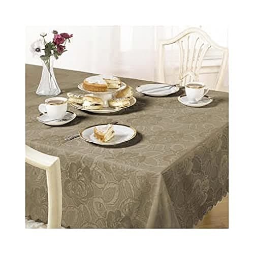 Image of Emma Barclay Damask Rose - Jacquard Table Cloth in Coffee - 60x84 (152x213cm) Oval