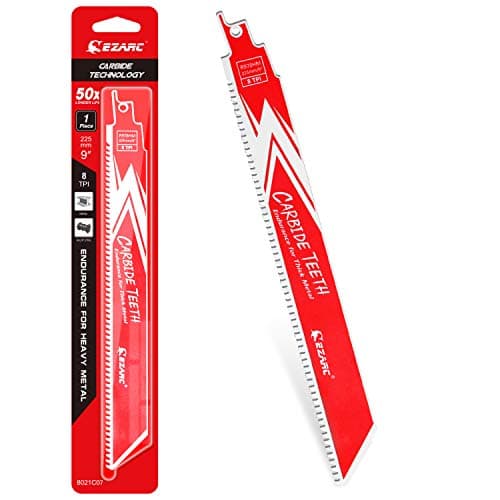 Image of EZARC Carbide Reciprocating Saw Accessory Sawzall Attachment R978HM Endurance for Thick Metal, Cast Iron, Alloy Steel 225mm 8TPI, 1-Pack