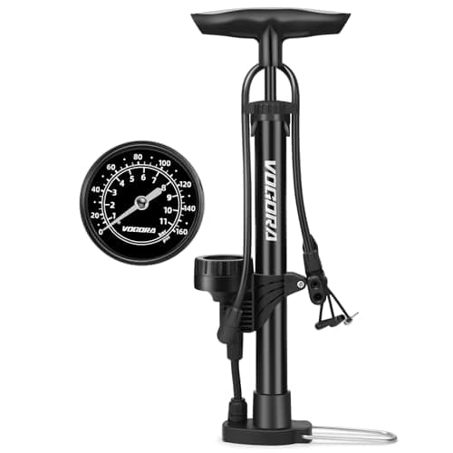 Image of VOGORA Bike Pump with Pressure Gauge, Bicycle Pump with Presta & Schrader Valves Bike Pump for all Bikes, Foot Pump for Car Tyres, Road Mountain Bikes & Balls