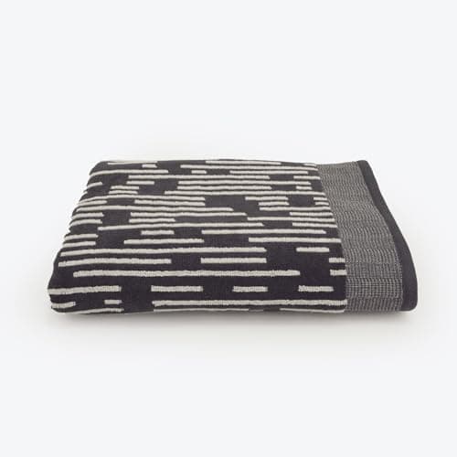 Image of Allure Barcode Stripe Bath Sheet 90 x 150cm – Super Soft, Absorbent & Quick Dry Pop Up Zero Twist Striped Textured 100% Cotton Extra Large Bath Towel (Dark Steel)