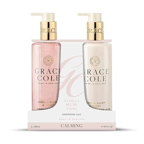 Image of Grace Cole Vanilla Blush & Peony Refreshing Hand Duo Set 1 x Hand Wash, 1 x Hand & Body Lotion 300ml - Essential Oils - Vegan - Made In England